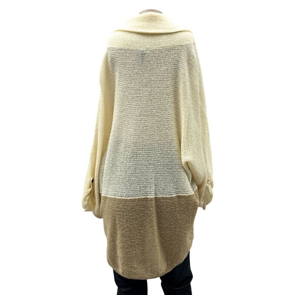 Splendid Colorblock Loose Fit‎ Knit Cowl Neck Tunic Sweater Cream Tan Women L - Picture 2 of 11